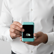 Sailor's Promise- Emerald Cut Moss Agate with Pear Cut Moonstone Engagement Ring