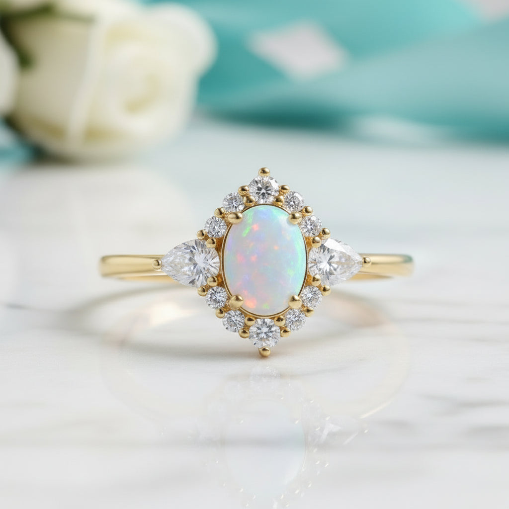 Oval Vintage Moonstone Engagement Ring-Evani Jewelry