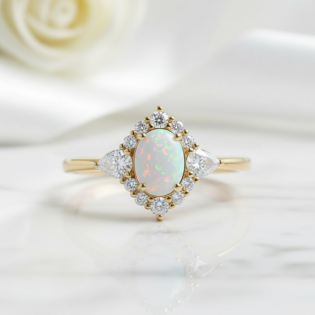 Oval Vintage Moonstone Engagement Ring-Evani Jewelry