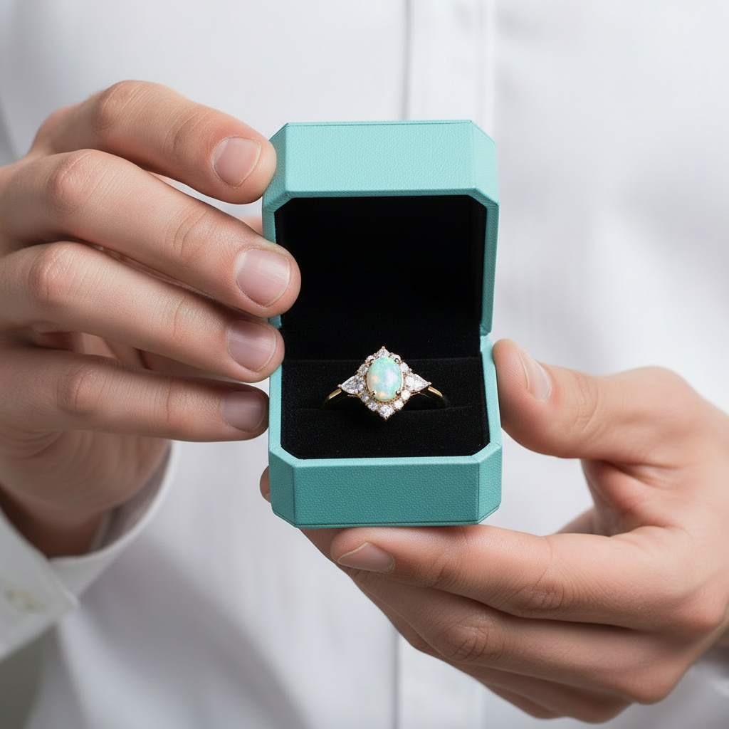 Oval Vintage Moonstone Engagement Ring-Evani Jewelry