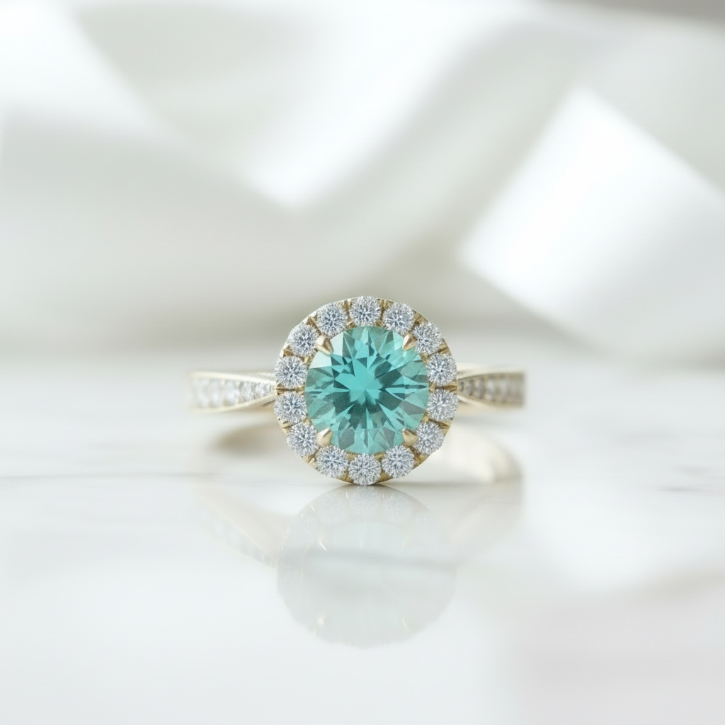 1.0 Ct Round Cut Turquoise Engagement Ring