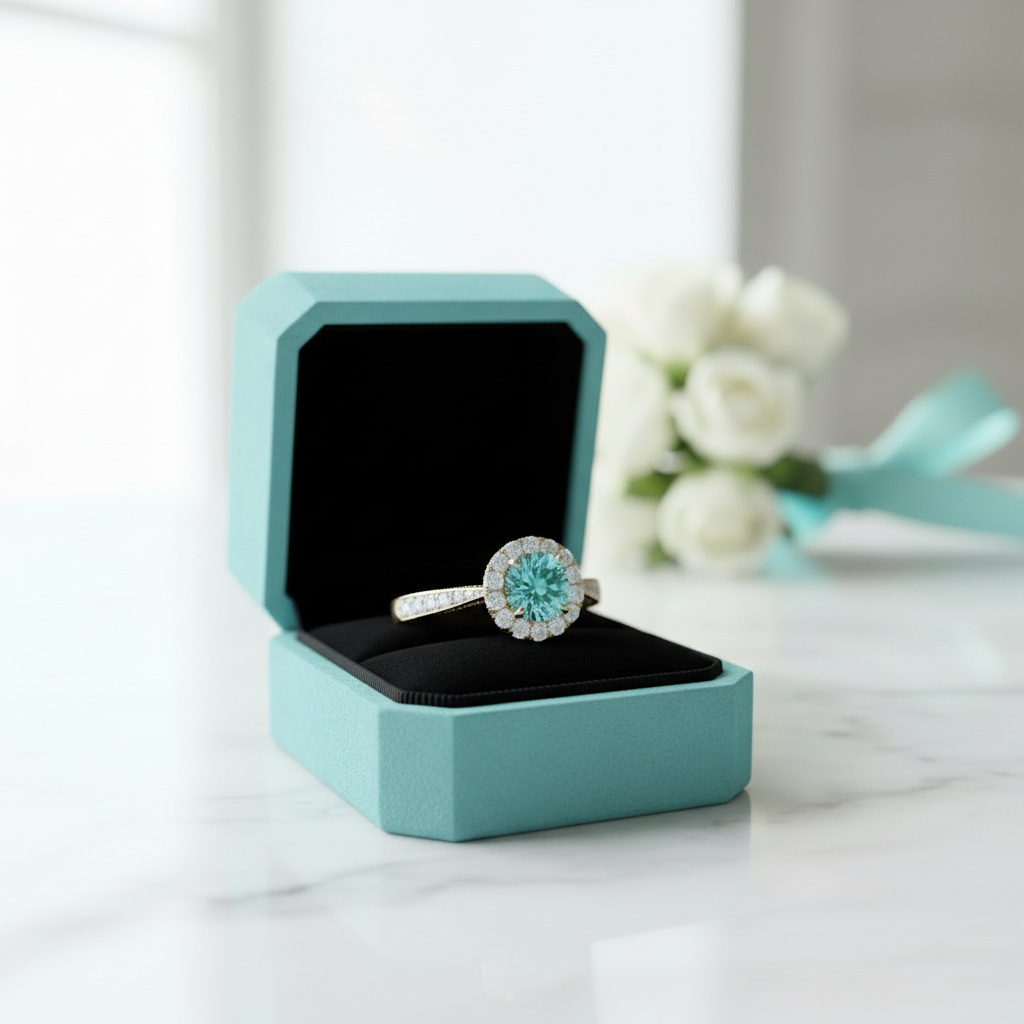 1.0 Ct Round Cut Turquoise Engagement Ring - Evani Naomi Jewelry