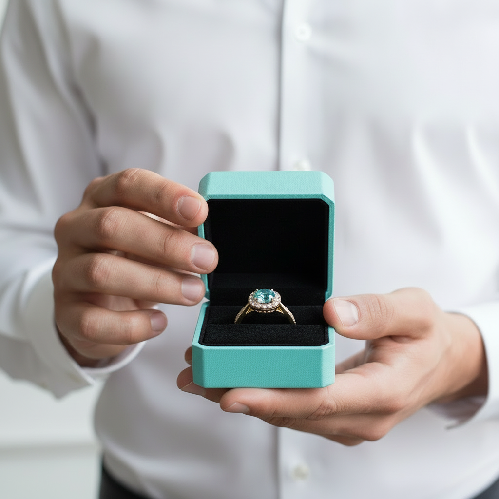 1.0 Ct Round Cut Turquoise Engagement Ring