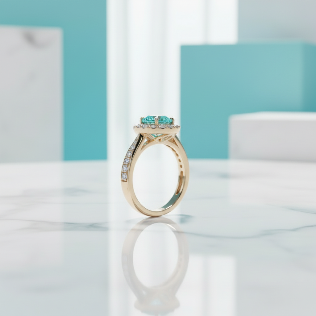 1.0 Ct Round Cut Turquoise Diamond Engagement Ring-Evani Jewelry