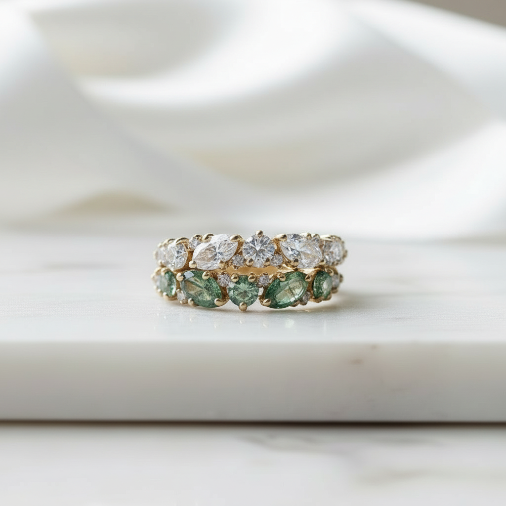 Weaver's Kiss- Moss Agate and Natural Gemstone Topaz Gold Ring