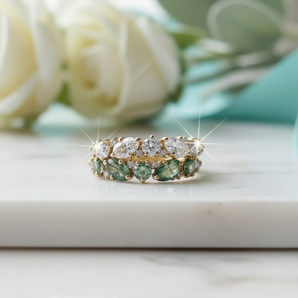 Weaver's Kiss- Moss Agate and Natural Gemstone Topaz Gold Ring-Evani Jewelry