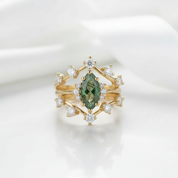 Testament to Love- Marquise Natural Moss Agate Engagement Ring
