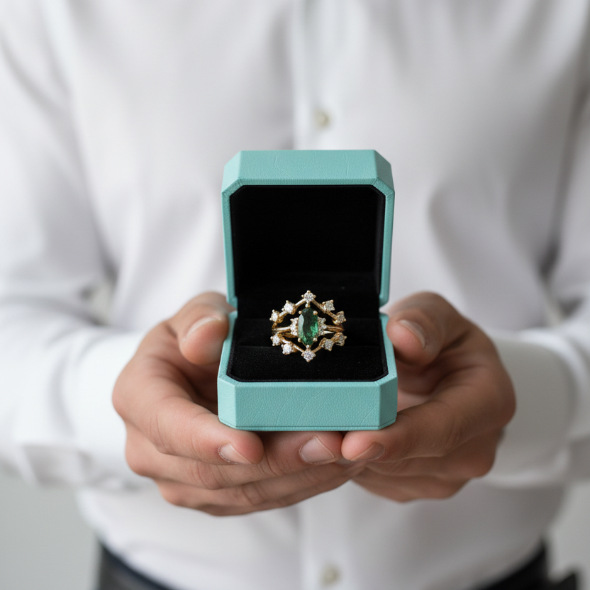 Testament to Love- Marquise Natural Moss Agate Engagement Ring