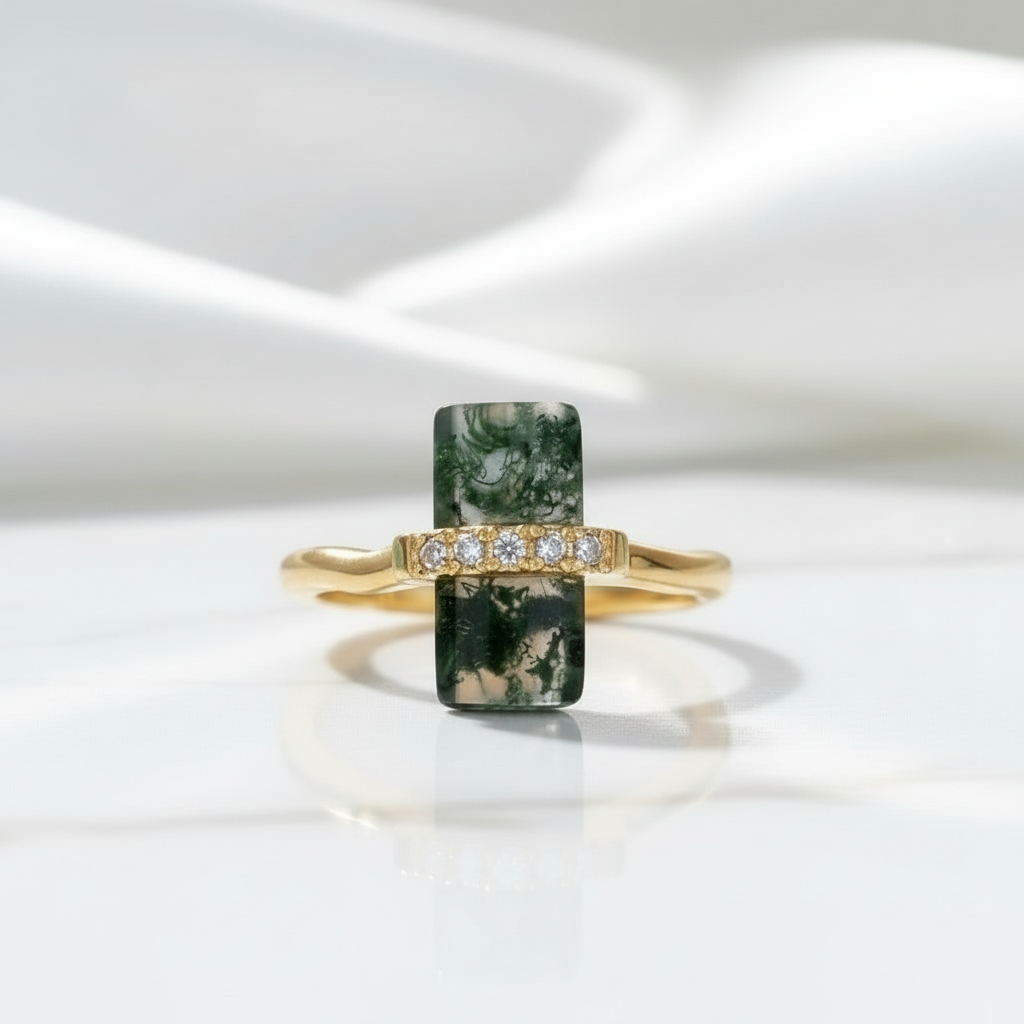 Tale of Love- Natural Moss Agate Open Ring