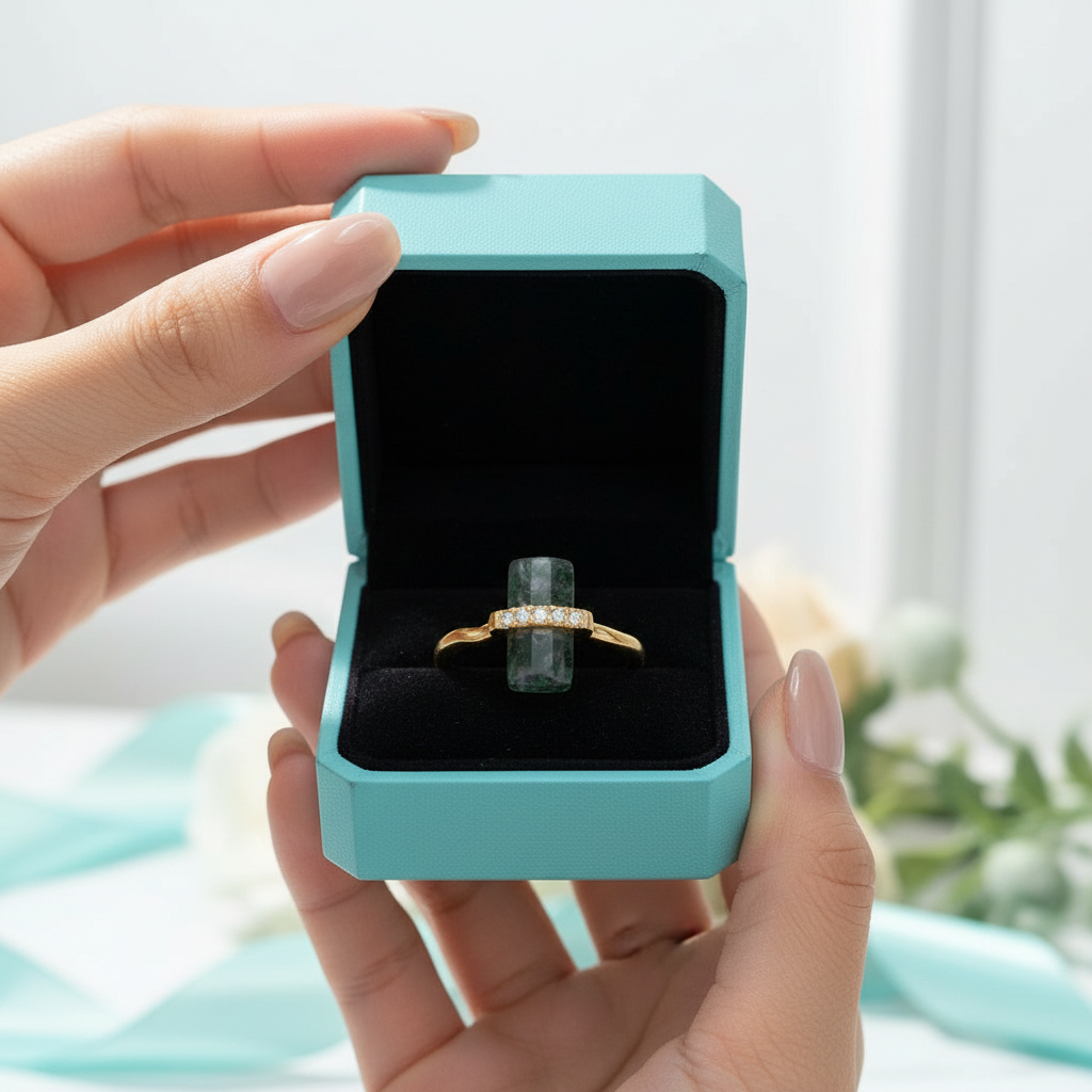 Tale of Love- Natural Moss Agate Open Ring - Evani Naomi Jewelry