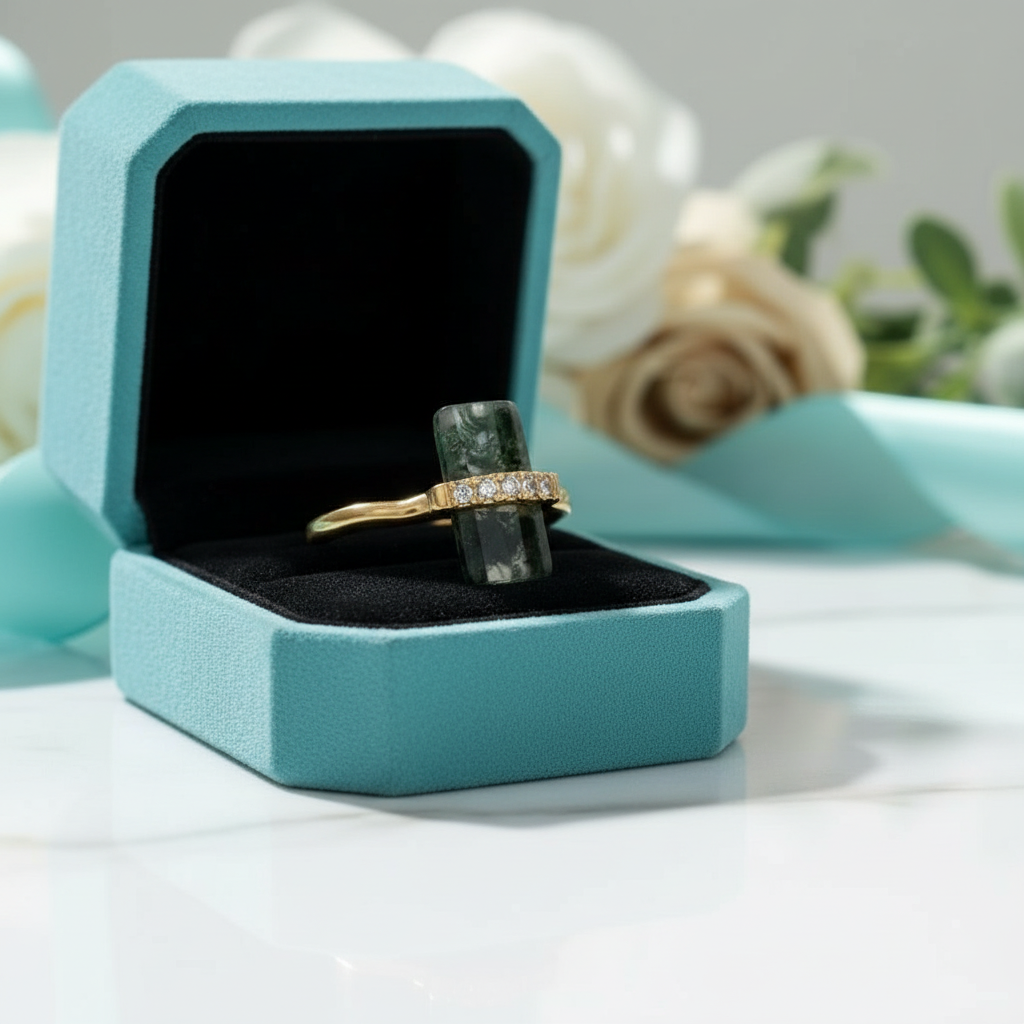 Tale of Love- Natural Moss Agate Open Ring - Evani Naomi Jewelry