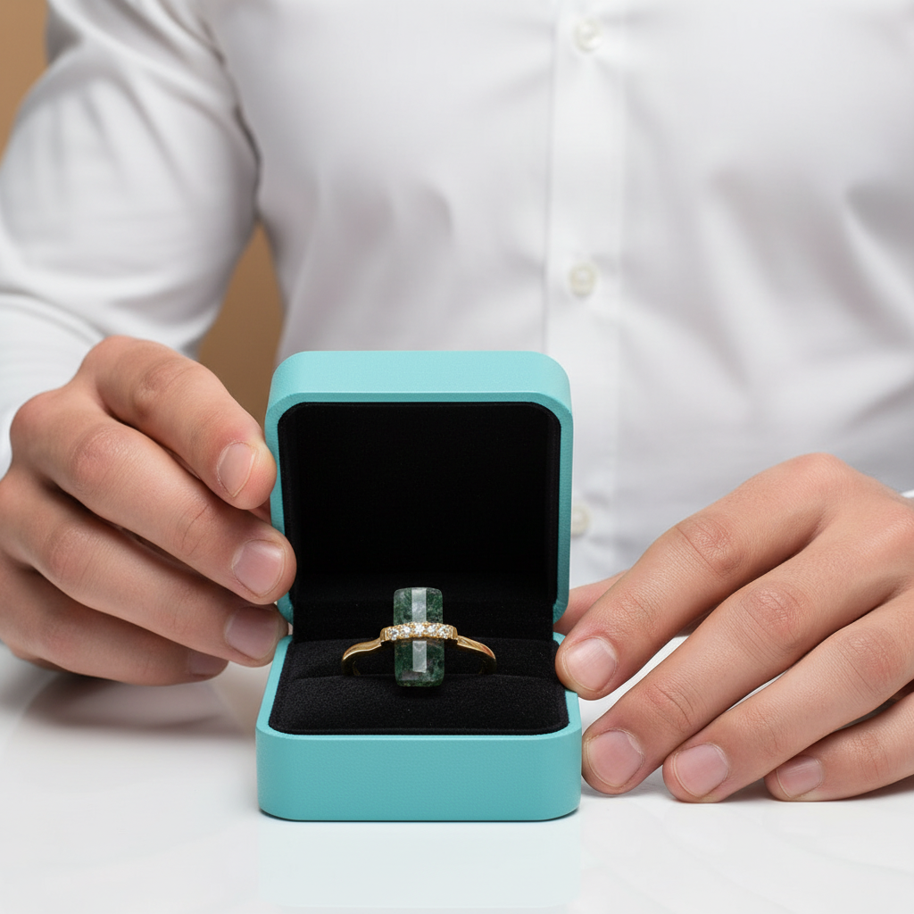 Tale of Love- Natural Moss Agate Open Ring - Evani Naomi Jewelry