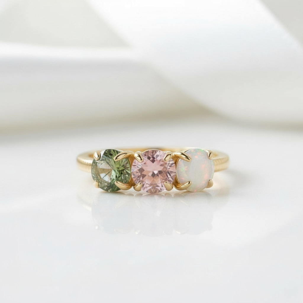 Love's Gentle Bloom- Natural Moss Agate Ring Rose Quartz Moss Agate Labradorite