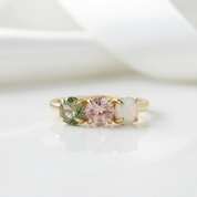 Love's Gentle Bloom- Natural Moss Agate Ring Rose Quartz Moss Agate Labradorite