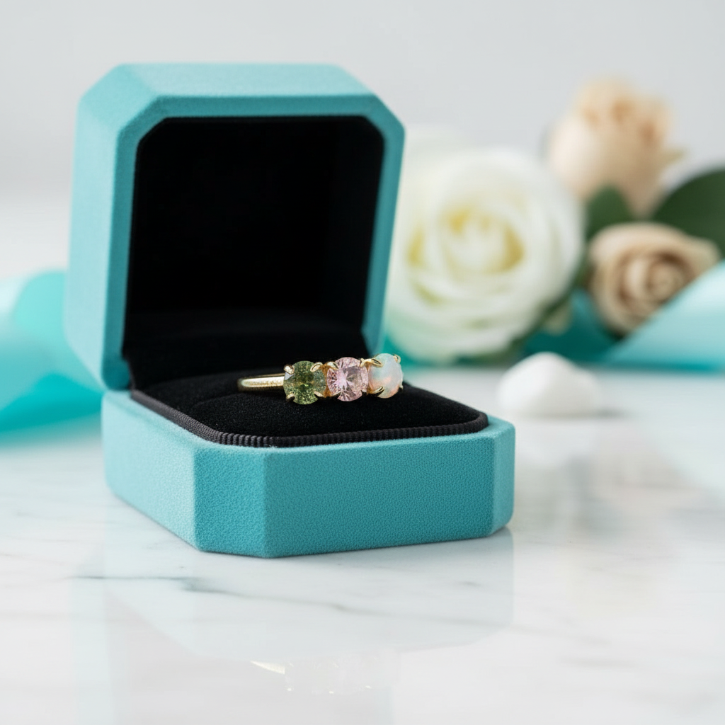 Love's Gentle Bloom- Natural Moss Agate Ring Rose Quartz Moss Agate Labradorite