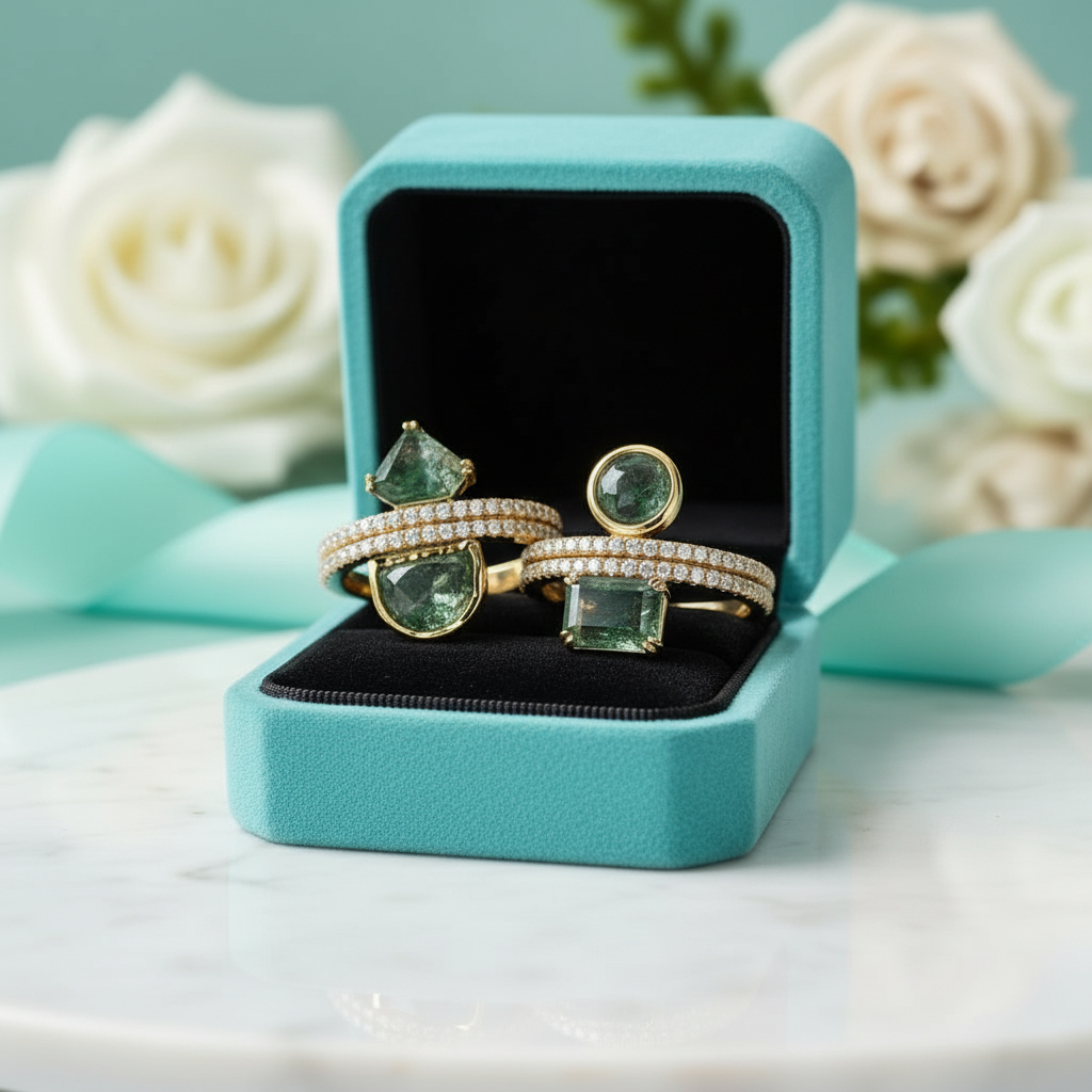 Geometric Embrace- Natural Moss Agate Ring - Evani Naomi Jewelry