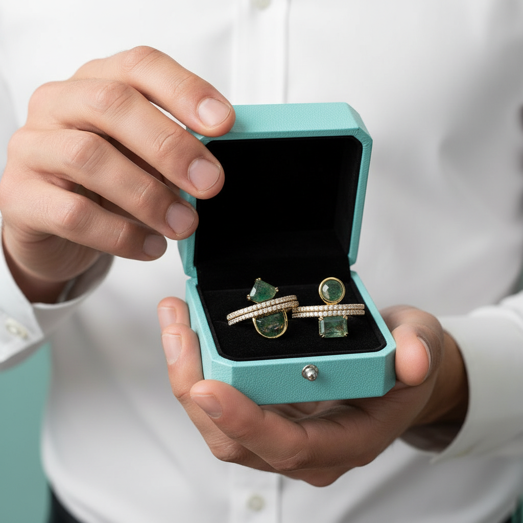 Geometric Embrace- Natural Moss Agate Ring