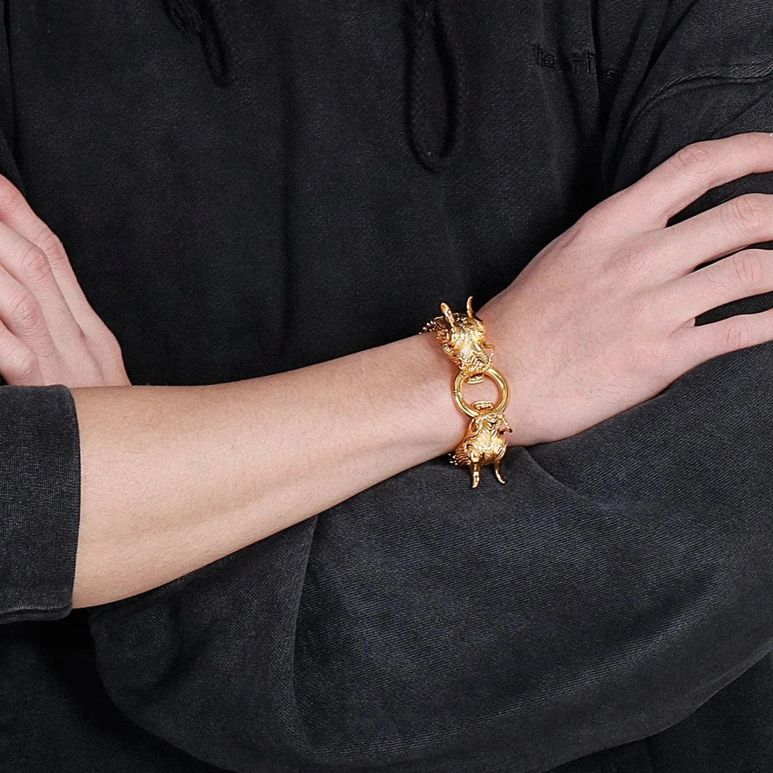 Golden Dragon Head Punk Bracelet-Evani Jewelry