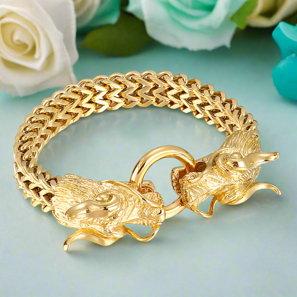Golden Dragon Head Punk Bracelet-Evani Jewelry