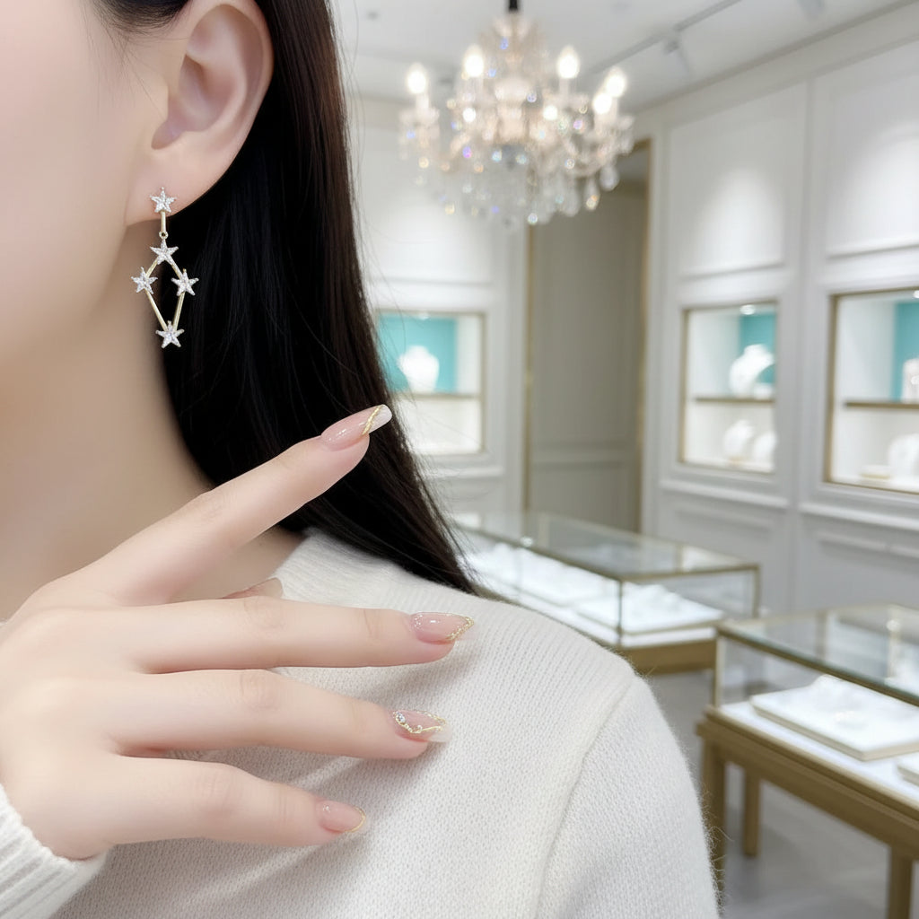 Golden Dreamlike Stars Drop Earrings-Evani Jewelry