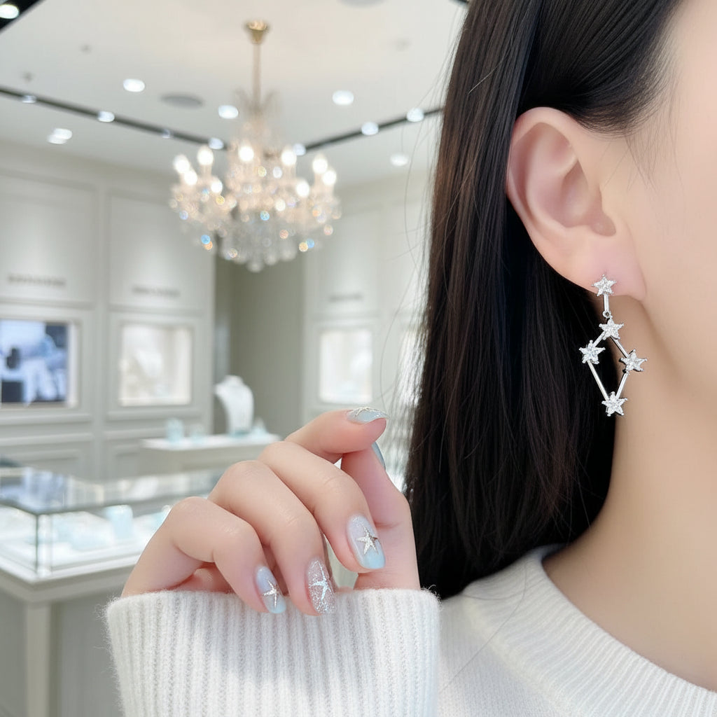 Golden Dreamlike Stars Drop Earrings-Evani Jewelry