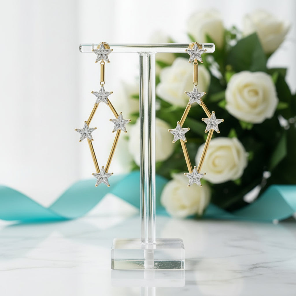 Golden Dreamlike Stars Drop Earrings-Evani Jewelry