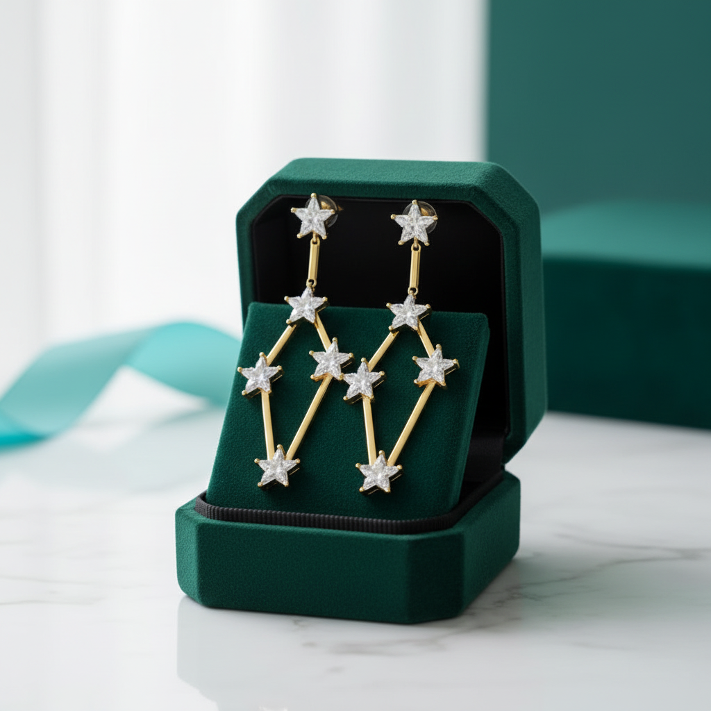 Golden Dreamlike Stars Drop Earrings - Evani Naomi Jewelry