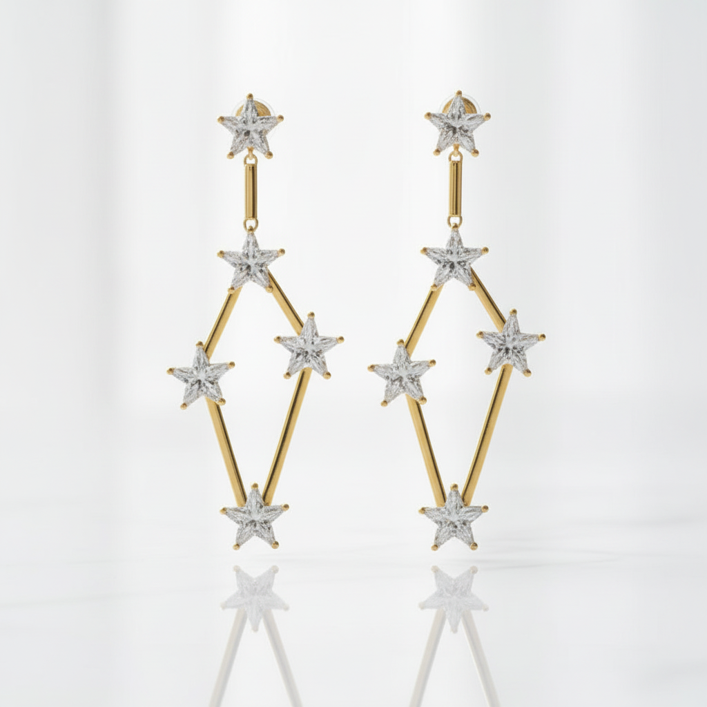 Golden Dreamlike Stars Drop Earrings - Evani Naomi Jewelry