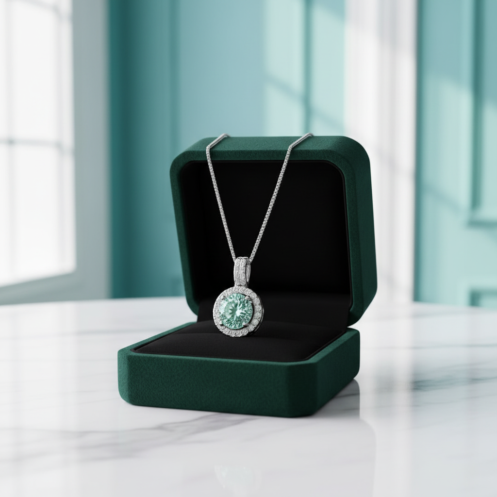 Gorgeous 1.0 ct Green Diamond OptionHalo Necklace - Evani Naomi Jewelry
