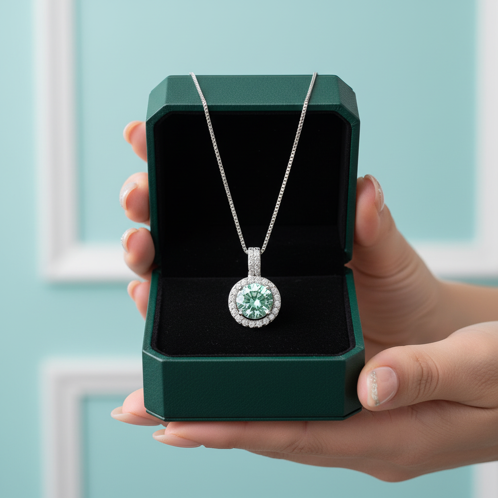 Gorgeous 1.0 ct Green Diamond OptionHalo Necklace - Evani Naomi Jewelry