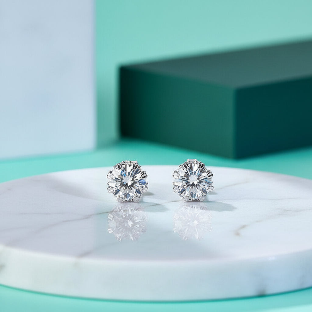 Gorgeous 1.0ct Diamond Flower Stud Earrings-Evani Jewelry
