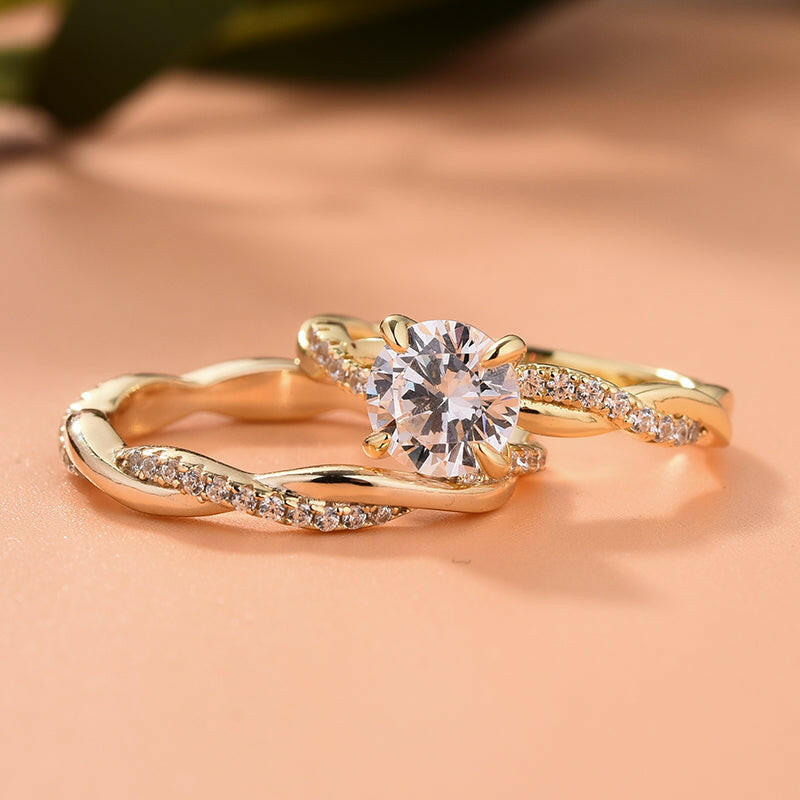 Gorgeous 1.2ct Round Cut Twist Engagement Ring Set-Evani Naomi Jewelry