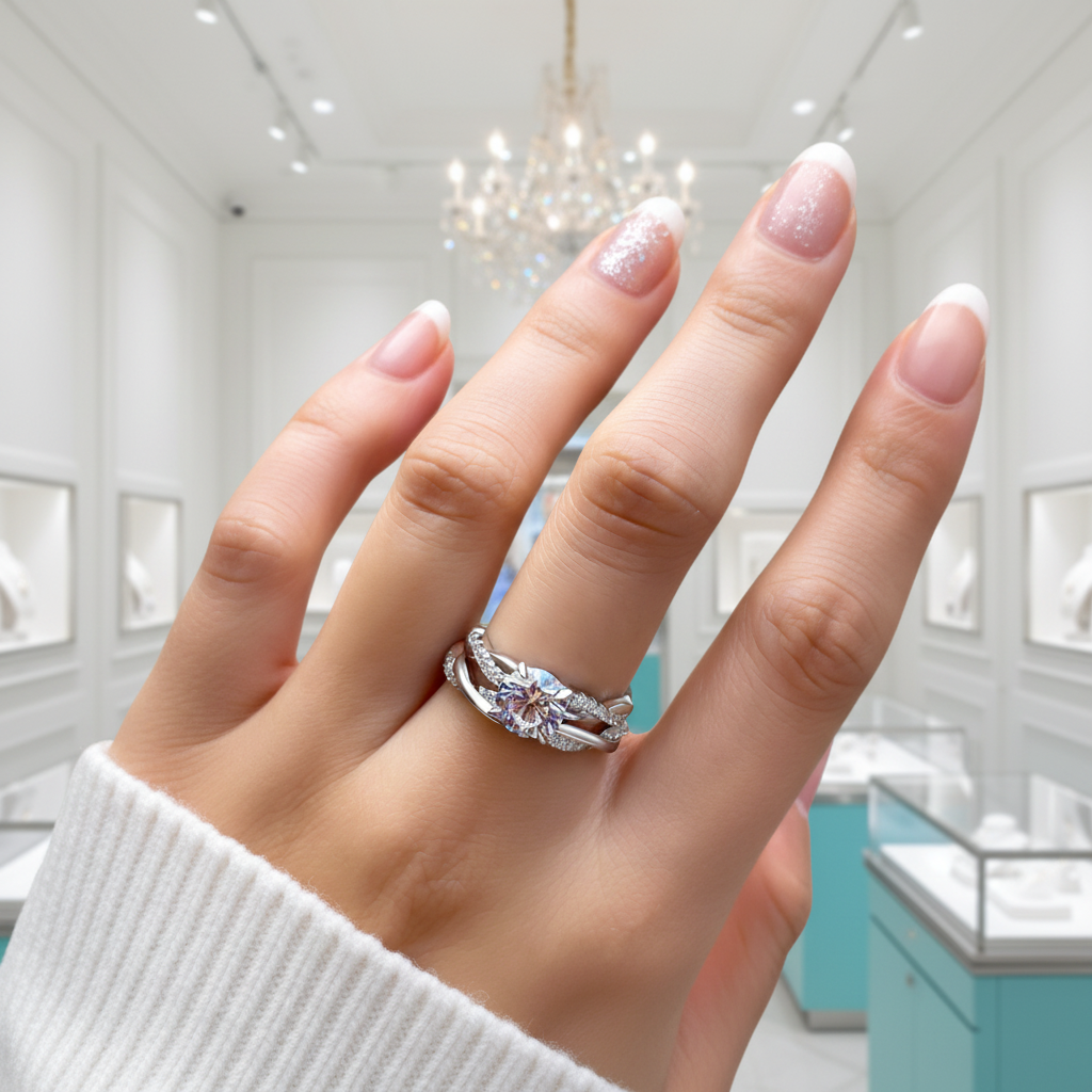 Gorgeous 1.2ct Round Cut Twist Engagement Ring Set-Evani Jewelry