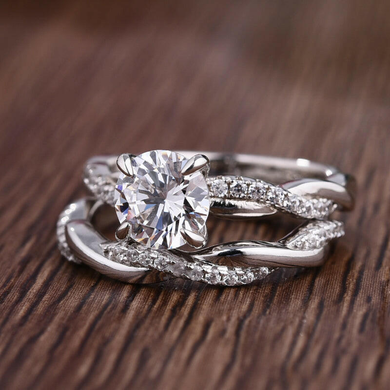 Gorgeous 1.2ct Round Cut Twist Engagement Ring Set-Evani Naomi Jewelry
