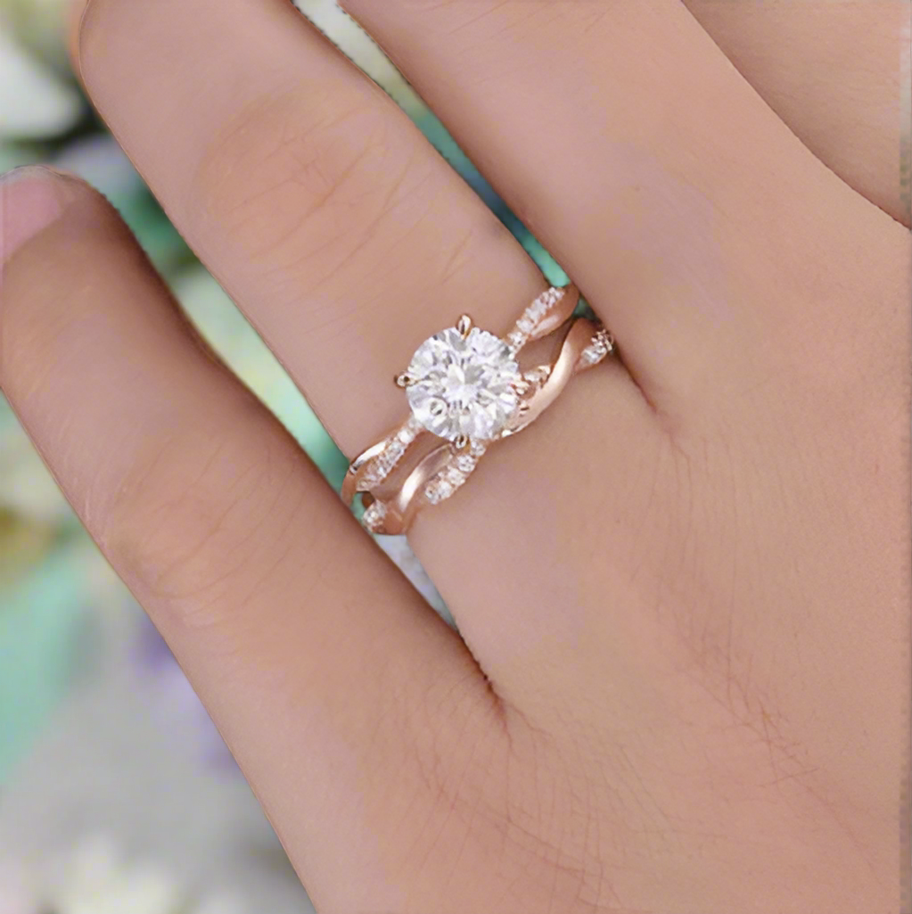 Gorgeous 1.2ct Round Cut Twist Engagement Ring Set-Evani Naomi Jewelry