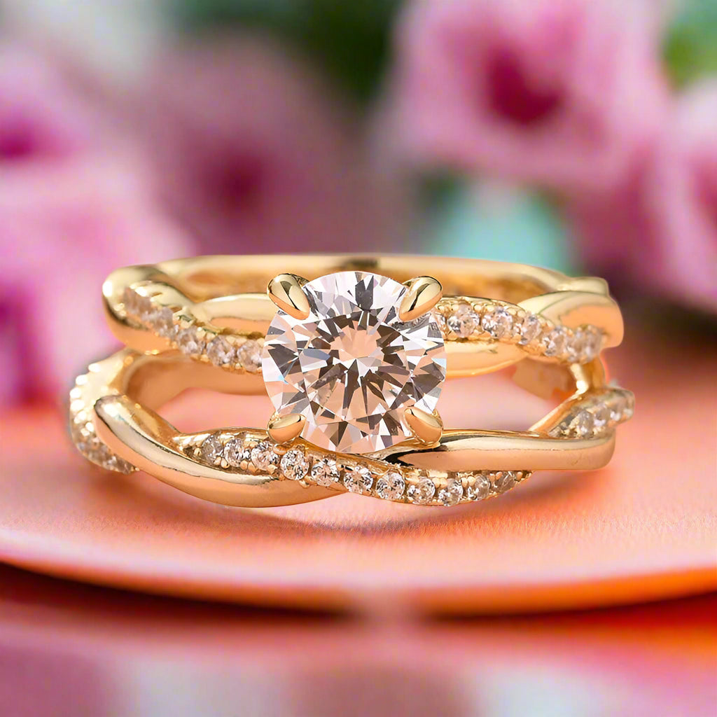 Gorgeous 1.2ct Round Cut Twist Engagement Ring Set-Evani Naomi Jewelry