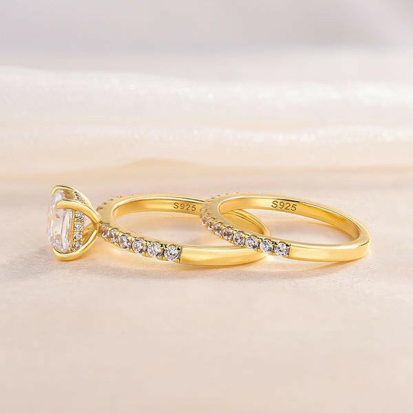 Gorgeous 1.5 ct Cushion Cut Yellow Gold Bridal Set-Evani Jewelry
