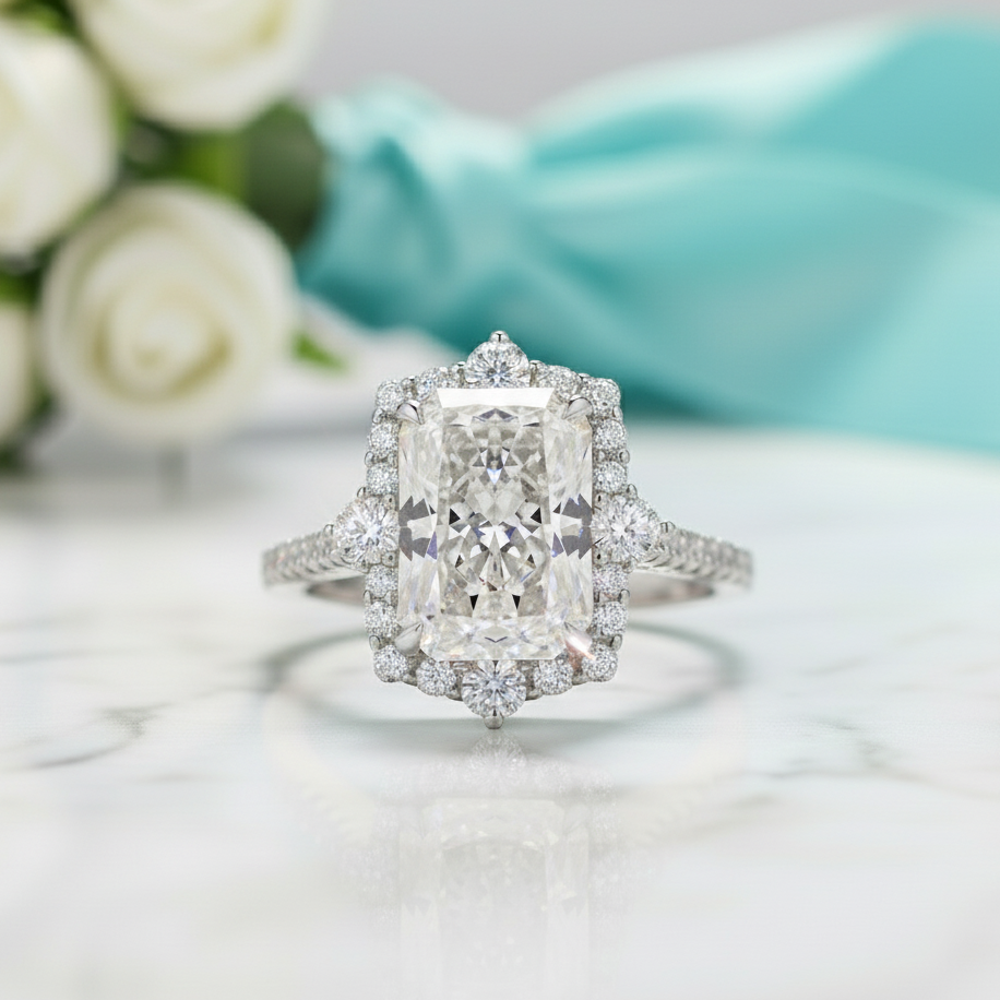 Gorgeous Halo 3.0 ct Radiant Cut Diamond Engagement Ring-Evani Jewelry