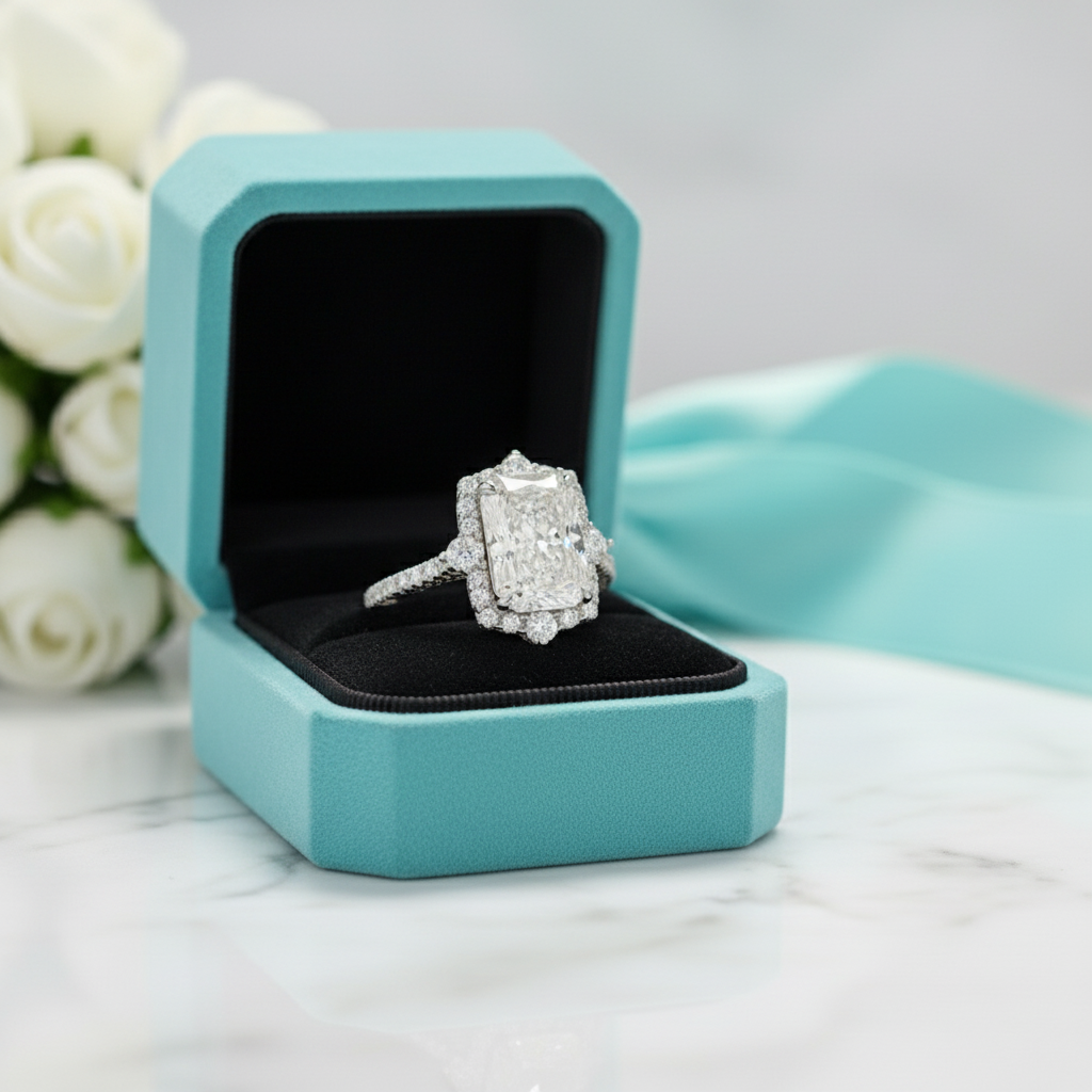 Gorgeous Halo 3.0 ct Radiant Cut Diamond Engagement Ring-Evani Jewelry