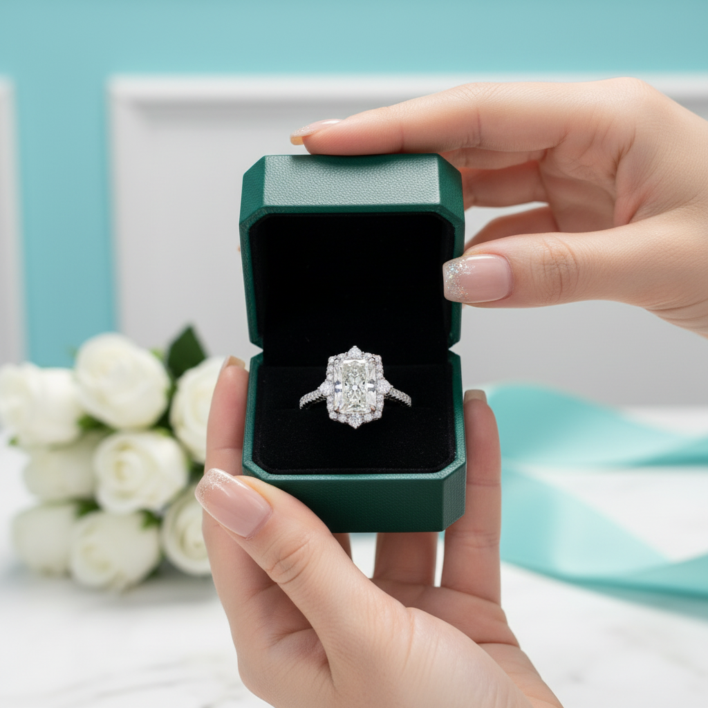 Gorgeous Halo 3.0 ct Radiant Cut Diamond Option Engagement Ring - Evani Naomi Jewelry