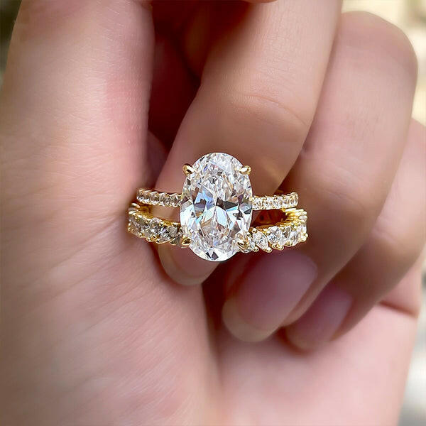Gorgeous Oval Cut 3.5ct Diamond Yellow Gold Bridal Set-Evani Jewelry