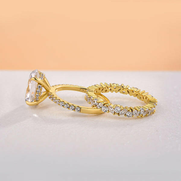 Gorgeous Oval Cut 3.5ct Diamond Yellow Gold Bridal Set-Evani Naomi Jewelry