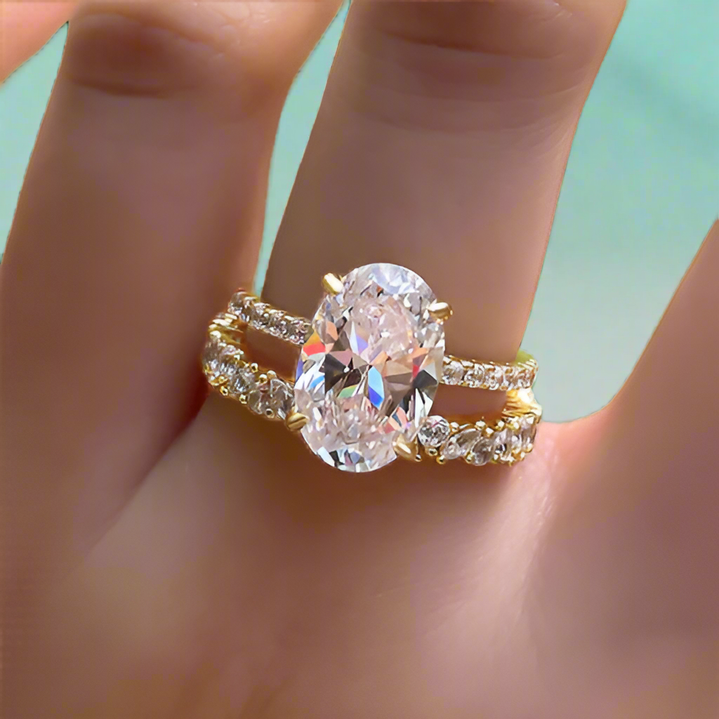 Gorgeous Oval Cut 3.5ct Diamond Yellow Gold Bridal Set-Evani Naomi Jewelry