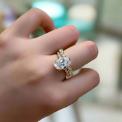 Gorgeous Oval Cut 3.5ct Diamond Yellow Gold Bridal Set-Evani Naomi Jewelry