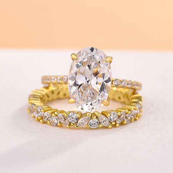 Gorgeous Oval Cut 3.5ct Diamond Yellow Gold Bridal Set-Evani Jewelry