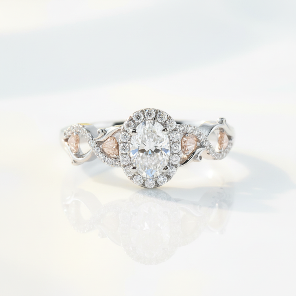 Gorgeous Oval Cut Halo Diamond OptionEngagement Ring - Evani Naomi Jewelry