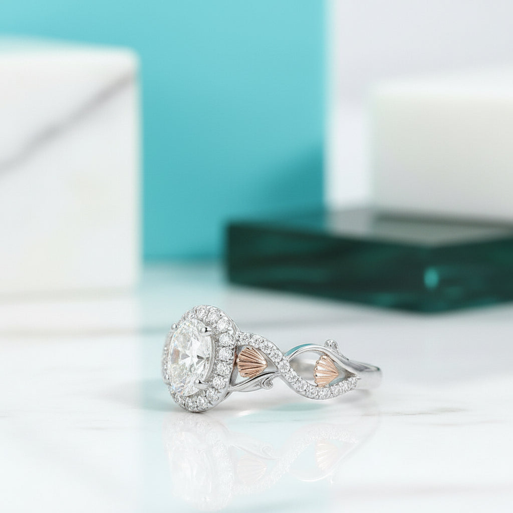 Gorgeous Oval Cut Halo Diamond Engagement Ring-Evani Jewelry