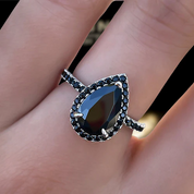 Gorgeous Pear Cut Black Diamond with Halo Engagement Ring-Evani Naomi Jewelry