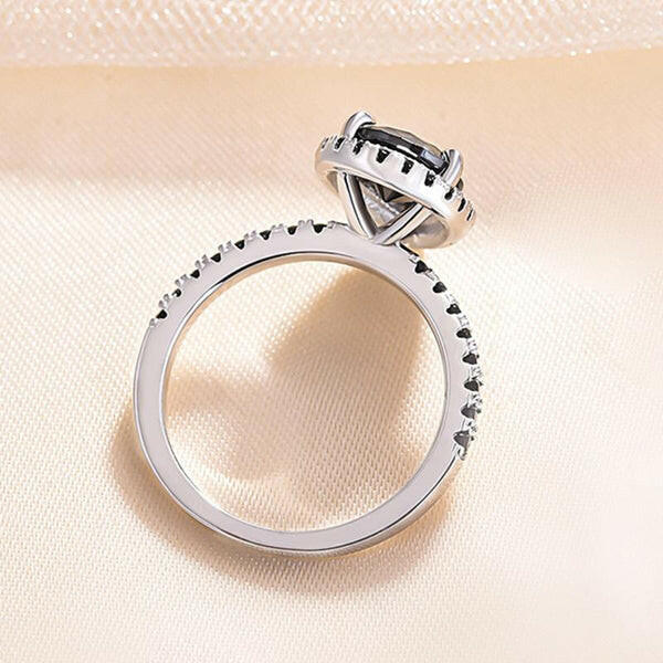 Gorgeous Pear Cut Black Diamond with Halo Engagement Ring-Evani Naomi Jewelry