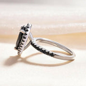 Gorgeous Pear Cut Black Diamond with Halo Engagement Ring-Evani Naomi Jewelry